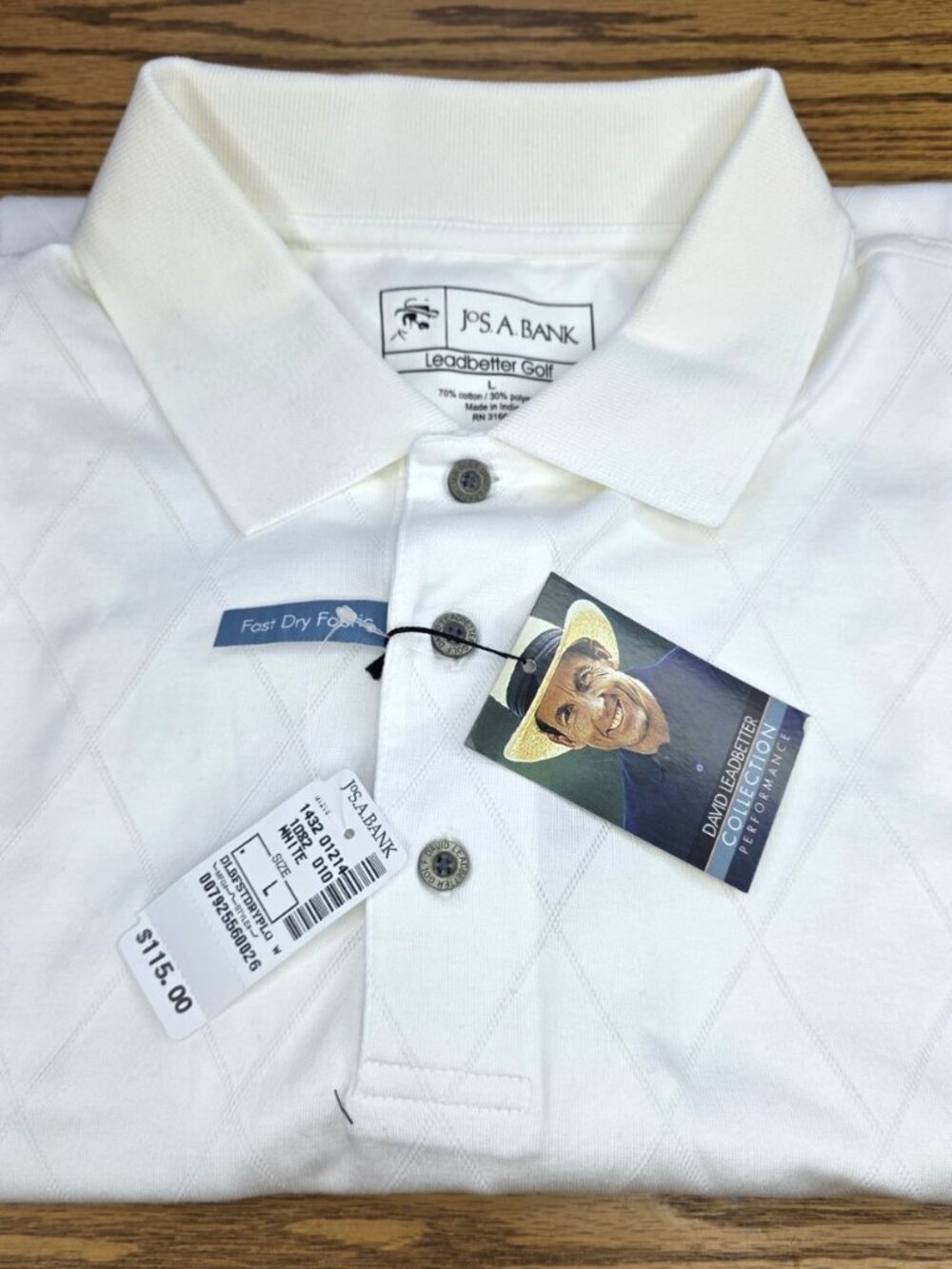 JoS Banks Leadbetter Collection Polo Shirt in White and Size L